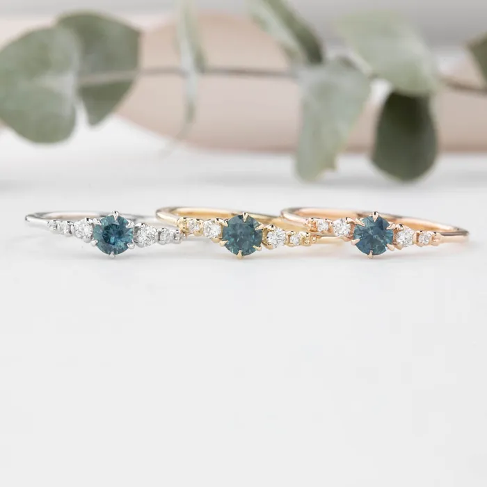 Envero Jewelry Rings Estel Fleur Six Prongs Ring 4mm 030ct Teal Blue Montana Sapphire 14K White Gold Envero Jewelry Rings Estel Fleur Six Prongs Ring 4mm 030ct Teal Blue Montana Sapphire 14K White Gold