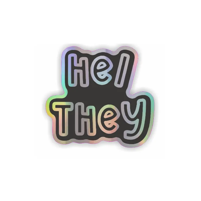 Fluffmallow Earrings Hethey pronoun holographic vinyl sticker