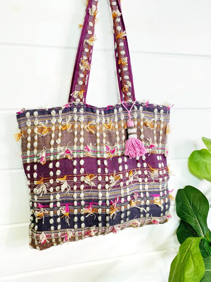 Folklore Couture Earrings Jaine Embroidered Shag Tapestry Tote Bag