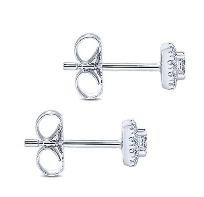 GABRIELCo Earrings GABRIELCo Cushion shaped halos accent the 008ct round cut center diamonds in these brilliant 026ct in total stud earrings EG13215W45KJJ
