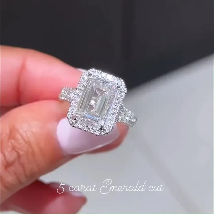 Gorgeous Halo Split Shank Emerald Cut Sterling Silver Engagement Ring shineofdiamond Rings Gorgeous Halo Split Shank Emerald Cut Sterling Silver Engagement Ring shineofdiamond Rings