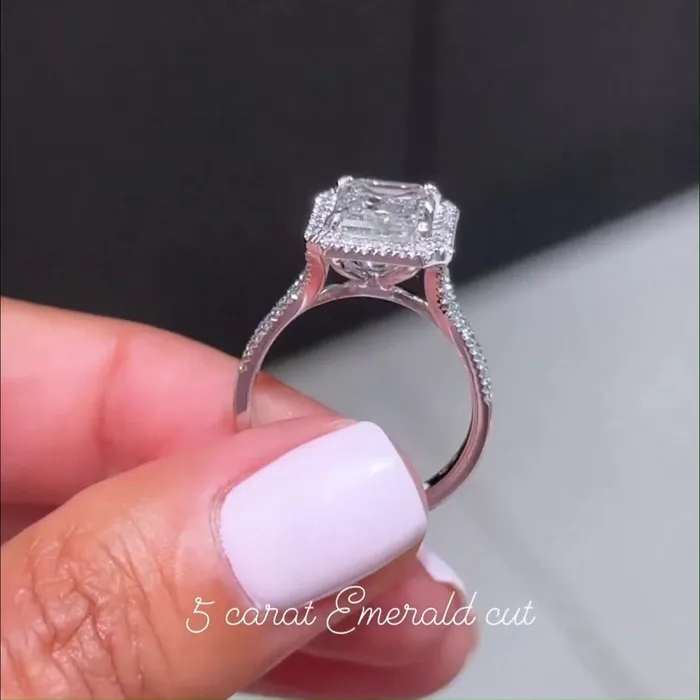Gorgeous Halo Split Shank Emerald Cut Sterling Silver Engagement Ring shineofdiamond Rings Gorgeous Halo Split Shank Emerald Cut Sterling Silver Engagement Ring shineofdiamond Rings