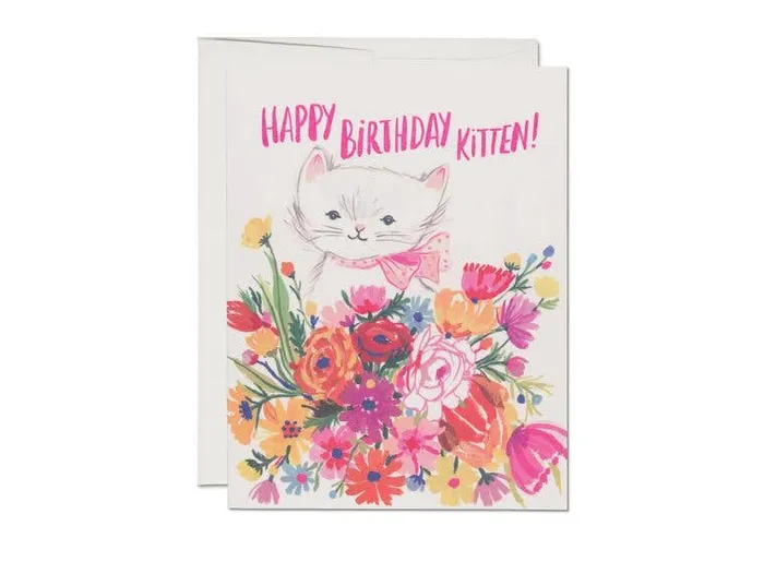 Happy Birthday Kitten birthday greeting card Red Cap Cards Earrings