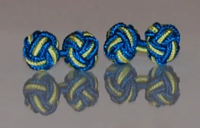 Head Shoulders Toes and Bows Blue Yellow Silk Knot Cufflinks Rings
