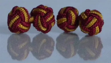 Head Shoulders Toes and Bows Earrings Maroon Gold Silk Knot Cufflinks