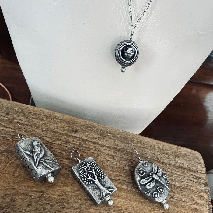 HeidiJHale Designs Necklaces Pewter Pendants Owl BirdNest TreeLeaf and Dragonfly
