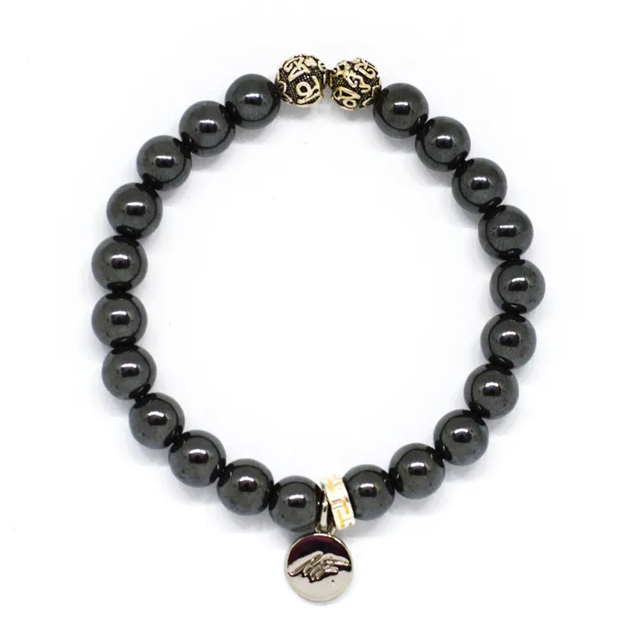 Hematite Stone Silver Bead Bracelet 8 MM MF Bracelets