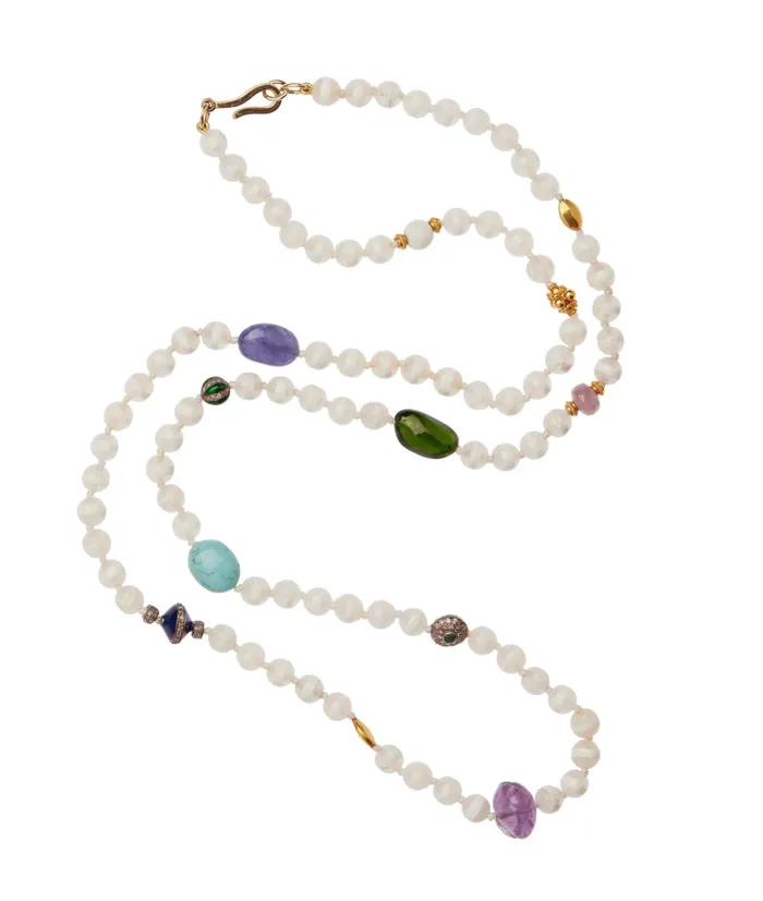 Ileana Makri Necklaces White Agate Stripe Beaded Necklace