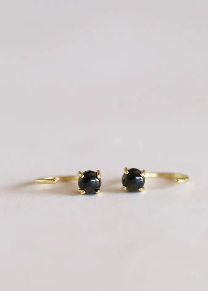 JaxKelly Earrings Obsidian Huggie Earrings 18k goldplated sterling silver