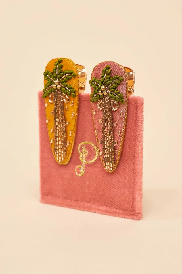 Jewelled Hair Clips Set of 2 Palm Trees Powder Design inc Earrings