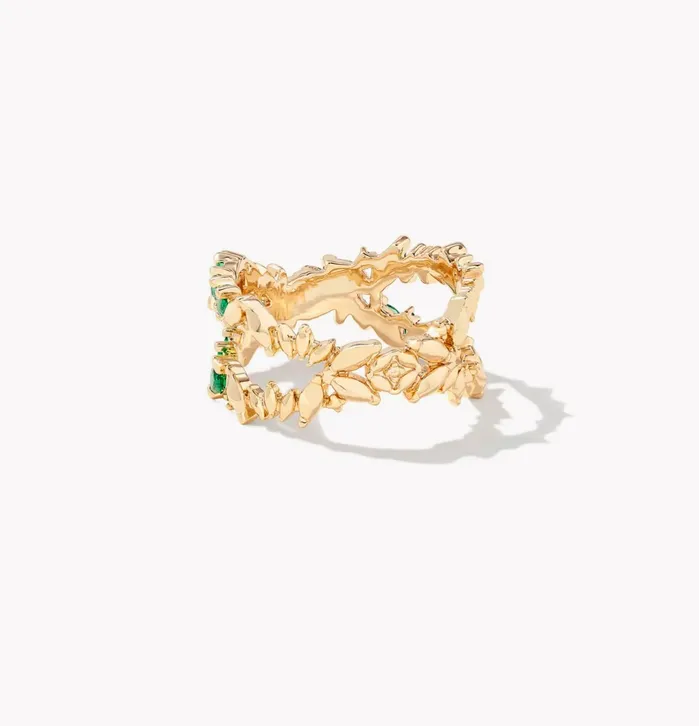 KENDRA SCOTT Rings KENDRA SCOTT Rosalie Gold Double Band Ring in Green Crystal 9608875378 Sz 6