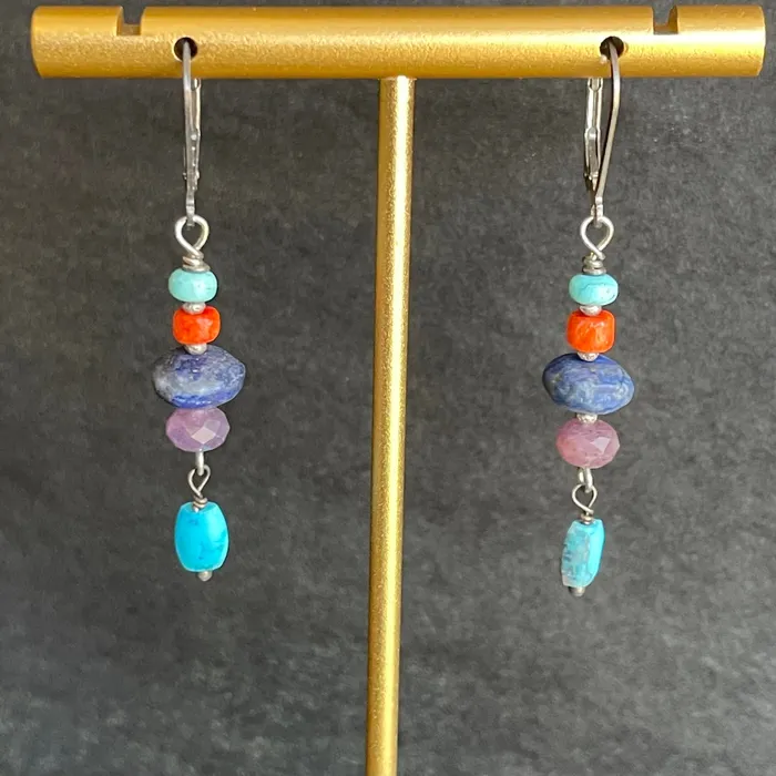 Lapis and turquoise Earrings Riverstone Earrings