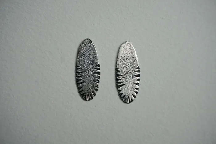 Large oval sterling silver ridge textured stud earring Briana Harrison Earrings