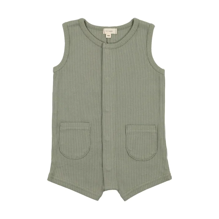 Lil Legs Lil Legs Ribbed Pocket Romper Short Green Earrings