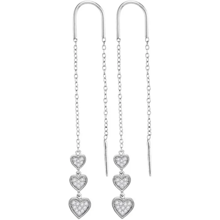 mayamila 10kt White Gold Womens Round Diamond Triple Dangling Heart Threader Earrings 15 Cttw Earrings mayamila 10kt White Gold Womens Round Diamond Triple Dangling Heart Threader Earrings 15 Cttw Earrings