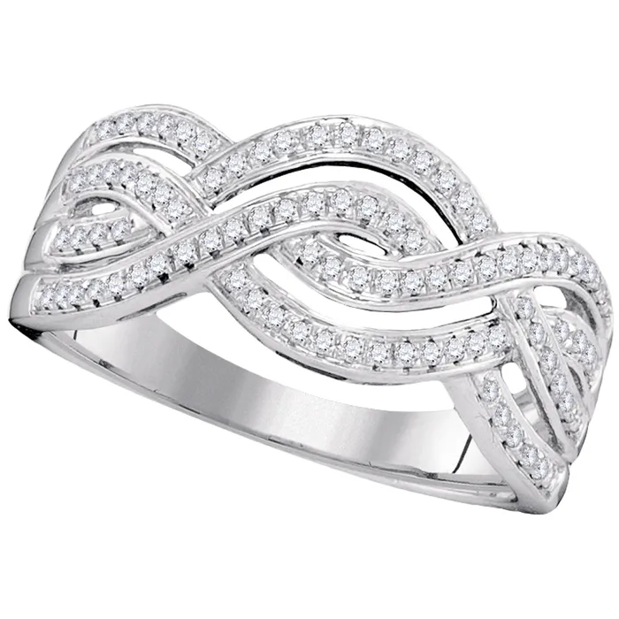 mayamila 10kt White Gold Womens Round Diamond Wave Crossover Band Ring 14 Cttw Rings mayamila 10kt White Gold Womens Round Diamond Wave Crossover Band Ring 14 Cttw Rings