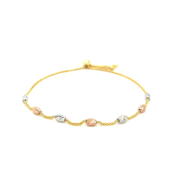 MayaMila 14k TriColor Gold Textured Oval Station Lariat Style Bracelet Bracelets