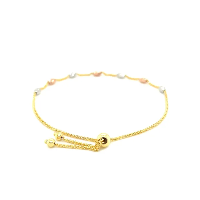 MayaMila 14k TriColor Gold Textured Oval Station Lariat Style Bracelet Bracelets