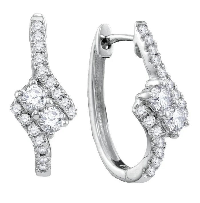 mayamila 14kt White Gold Womens Round Diamond 2stone Hearts Together Bypass Hoop Earrings 12 Cttw Earrings mayamila 14kt White Gold Womens Round Diamond 2stone Hearts Together Bypass Hoop Earrings 12 Cttw Earrings