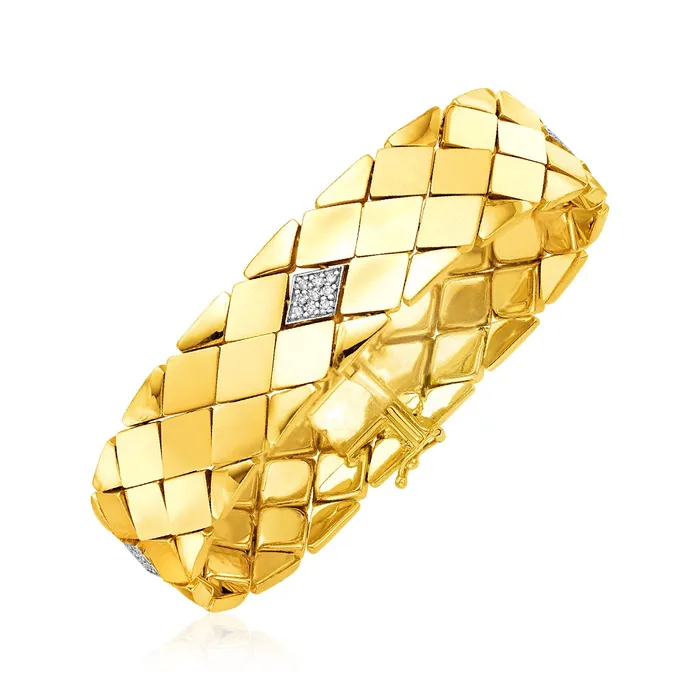 MayaMila Bracelets 14k Yellow Gold 7 12 inch Wide Polished Pyramid Link Bracelet with Diamonds MayaMila Bracelets 14k Yellow Gold 7 12 inch Wide Polished Pyramid Link Bracelet with Diamonds