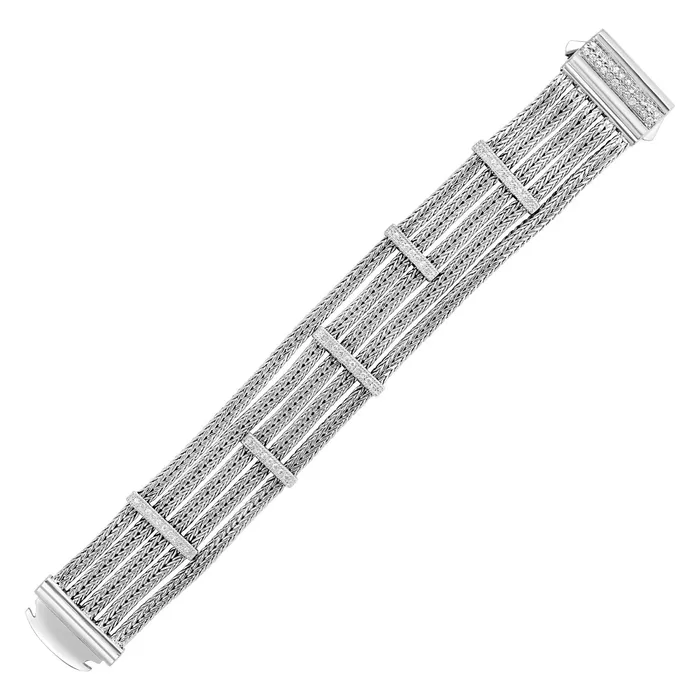 MayaMila Bracelets Five Strand Woven Rope Bracelet with White Sapphires in Sterling Silver MayaMila Bracelets Five Strand Woven Rope Bracelet with White Sapphires in Sterling Silver