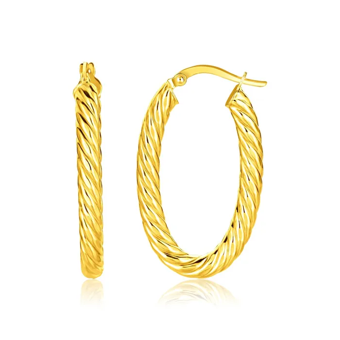 MayaMila Earrings 14k Yellow Gold Twisted Cable Oval Hoop Earrings