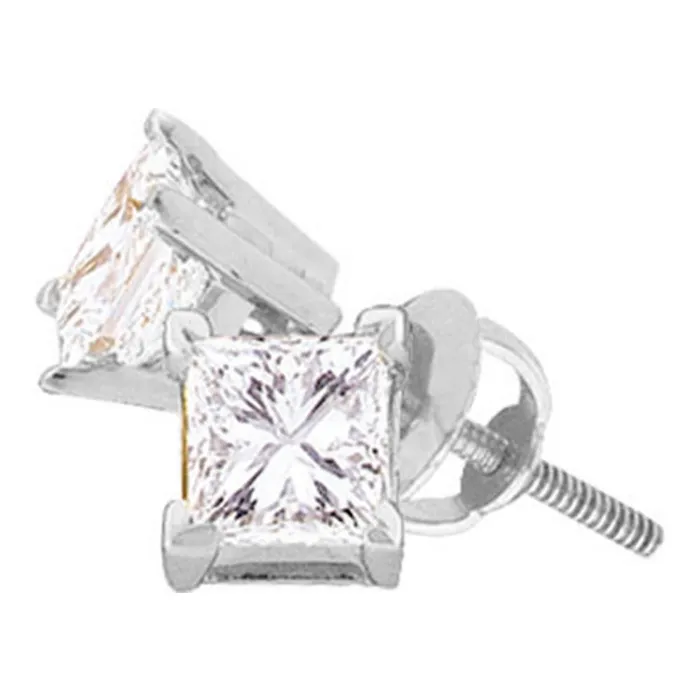 mayamila Earrings 14kt White Gold Unisex Princess Diamond Solitaire Stud Earrings 14 Cttw mayamila Earrings 14kt White Gold Unisex Princess Diamond Solitaire Stud Earrings 14 Cttw