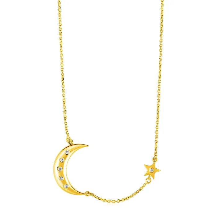 MayaMila Necklaces 14k Yellow Gold Necklace with Moon and Star with Diamonds MayaMila Necklaces 14k Yellow Gold Necklace with Moon and Star with Diamonds