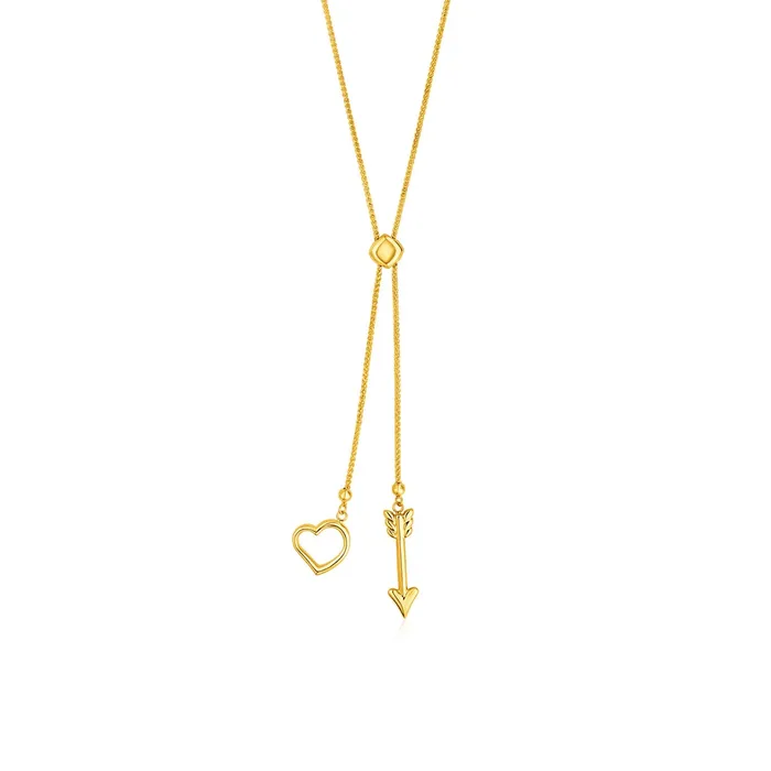 MayaMila Necklaces Adjustable Lariat Necklace with Arrow and Heart Pendants in 14k Yellow Gold MayaMila Necklaces Adjustable Lariat Necklace with Arrow and Heart Pendants in 14k Yellow Gold