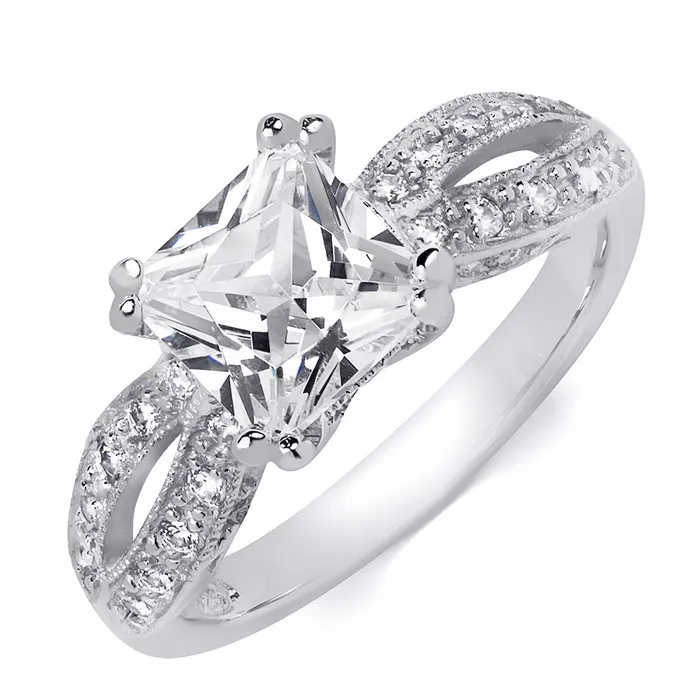 MayaMila Rings 125 tcw Princess Cut Contemporary Style Engagement Ring Solid Silver MayaMila Rings 125 tcw Princess Cut Contemporary Style Engagement Ring Solid Silver
