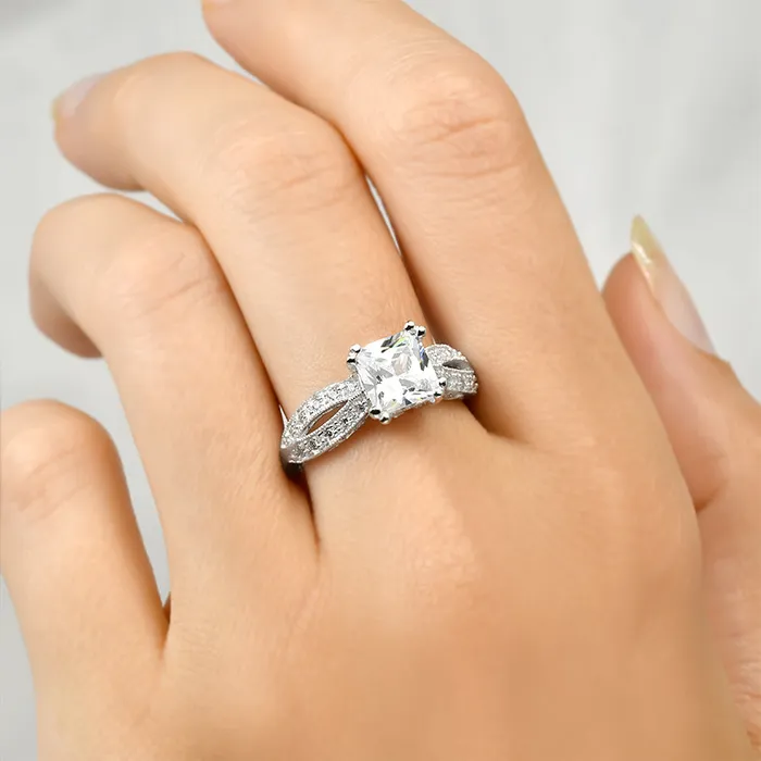 MayaMila Rings 125 tcw Princess Cut Contemporary Style Engagement Ring Solid Silver