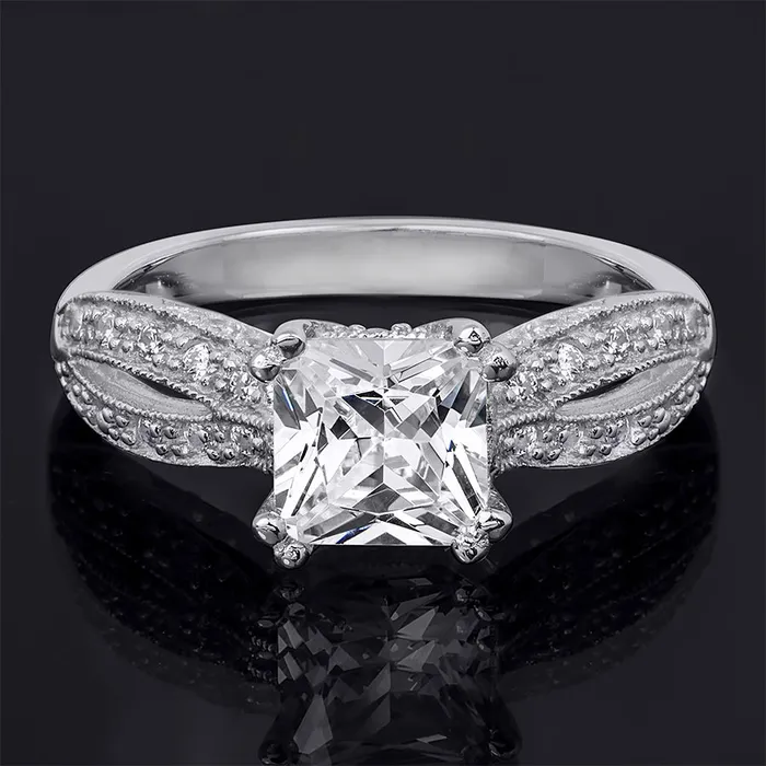 MayaMila Rings 125 tcw Princess Cut Contemporary Style Engagement Ring Solid Silver