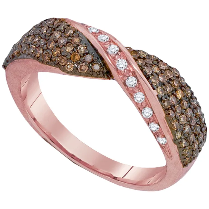 mayamila Rings 10kt Rose Gold Womens Round Cognacbrown Color Enhanced Diamond Crossover Band 12 Cttw mayamila Rings 10kt Rose Gold Womens Round Cognacbrown Color Enhanced Diamond Crossover Band 12 Cttw