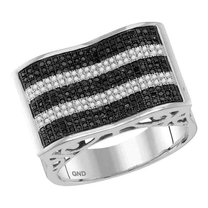mayamila Rings 10kt White Gold Mens Round Black Color Enhanced Diamond Rectangle Stripe Cluster Ring 78 Cttw mayamila Rings 10kt White Gold Mens Round Black Color Enhanced Diamond Rectangle Stripe Cluster Ring 78 Cttw