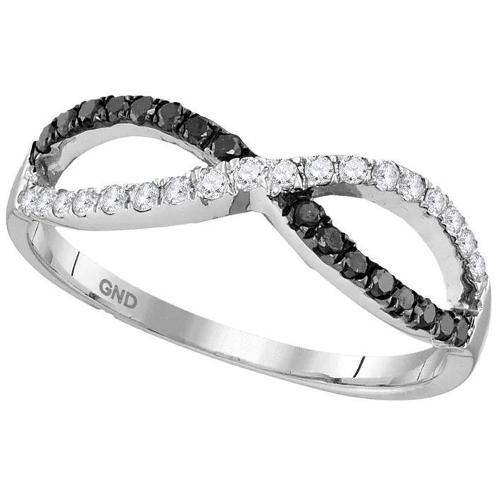 mayamila Rings 10kt White Gold Womens Round Black Color Enhanced Diamond Infinity Ring 13 Cttw mayamila Rings 10kt White Gold Womens Round Black Color Enhanced Diamond Infinity Ring 13 Cttw