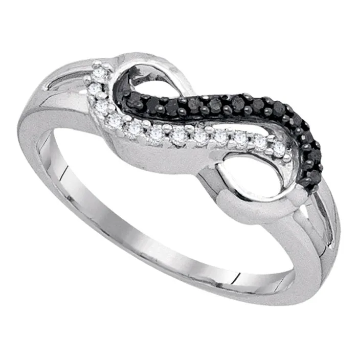 mayamila Rings 10kt White Gold Womens Round Black Color Enhanced Diamond Infinity Ring 16 Cttw