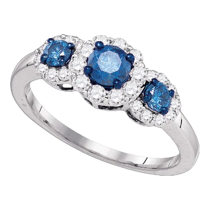 mayamila Rings 10kt White Gold Womens Round Blue Color Enhanced Diamond 3stone Bridal Wedding Engagement Ring 100 Cttw mayamila Rings 10kt White Gold Womens Round Blue Color Enhanced Diamond 3stone Bridal Wedding Engagement Ring 100 Cttw