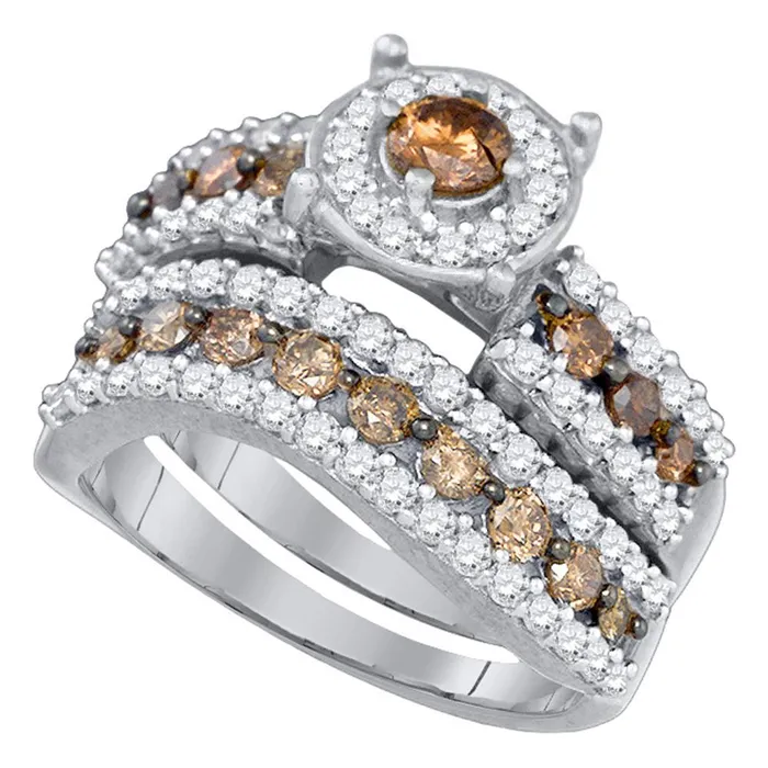 mayamila Rings 10kt White Gold Womens Round Cognacbrown Color Enhanced Diamond Bridal Wedding Engagement Ring Band Set 134 Cttw mayamila Rings 10kt White Gold Womens Round Cognacbrown Color Enhanced Diamond Bridal Wedding Engagement Ring Band Set 134 Cttw