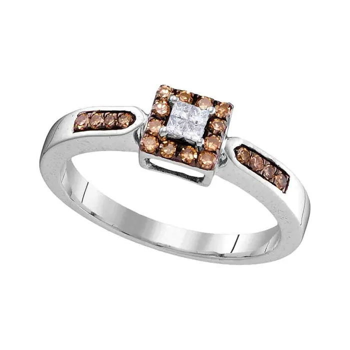 mayamila Rings 10kt White Gold Womens Round Cognacbrown Color Enhanced Diamond Square Cluster Ring 14 Cttw mayamila Rings 10kt White Gold Womens Round Cognacbrown Color Enhanced Diamond Square Cluster Ring 14 Cttw