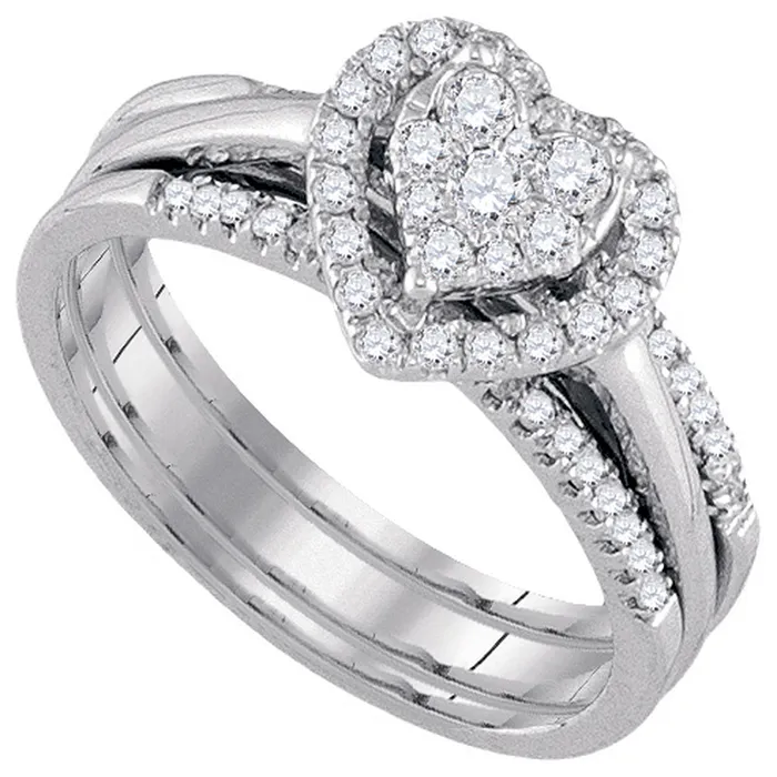 mayamila Rings 10kt White Gold Womens Round Diamond Heart Bridal Wedding Engagement Ring Band Set 12 Cttw mayamila Rings 10kt White Gold Womens Round Diamond Heart Bridal Wedding Engagement Ring Band Set 12 Cttw