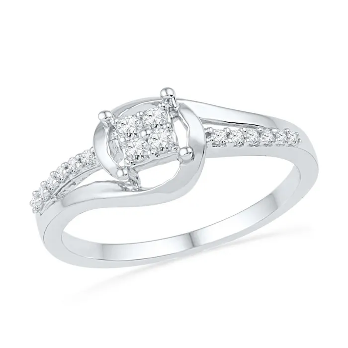 mayamila Rings 10kt White Gold Womens Round Diamond Square Cluster Bridal Wedding Engagement Ring 16 Cttw mayamila Rings 10kt White Gold Womens Round Diamond Square Cluster Bridal Wedding Engagement Ring 16 Cttw