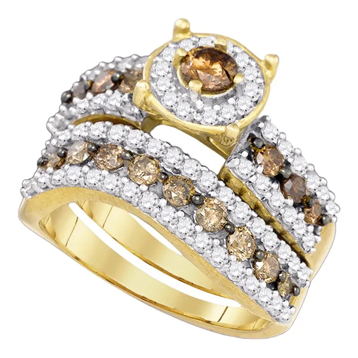 mayamila Rings 10kt Yellow Gold Round Cognacbrown Color Enhanced Diamond Bridal Wedding Engagement Ring Band Set 134 Cttw mayamila Rings 10kt Yellow Gold Round Cognacbrown Color Enhanced Diamond Bridal Wedding Engagement Ring Band Set 134 Cttw
