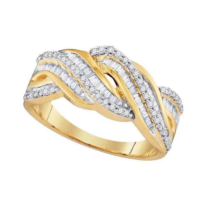 mayamila Rings 10kt Yellow Gold Womens Round Baguette Diamond Twist Band Ring 12 Cttw mayamila Rings 10kt Yellow Gold Womens Round Baguette Diamond Twist Band Ring 12 Cttw