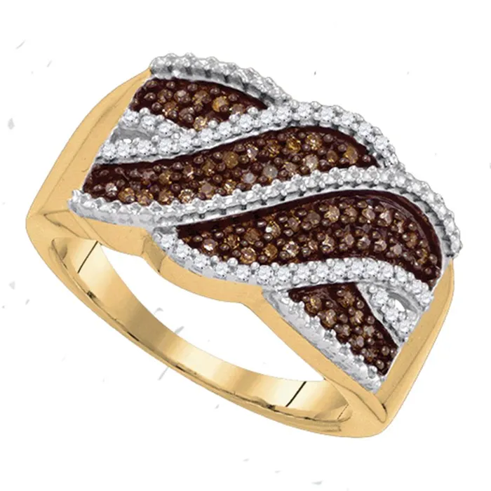 mayamila Rings 10kt Yellow Gold Womens Round Cognacbrown Color Enhanced Diamond Crossover Band 13 Cttw mayamila Rings 10kt Yellow Gold Womens Round Cognacbrown Color Enhanced Diamond Crossover Band 13 Cttw