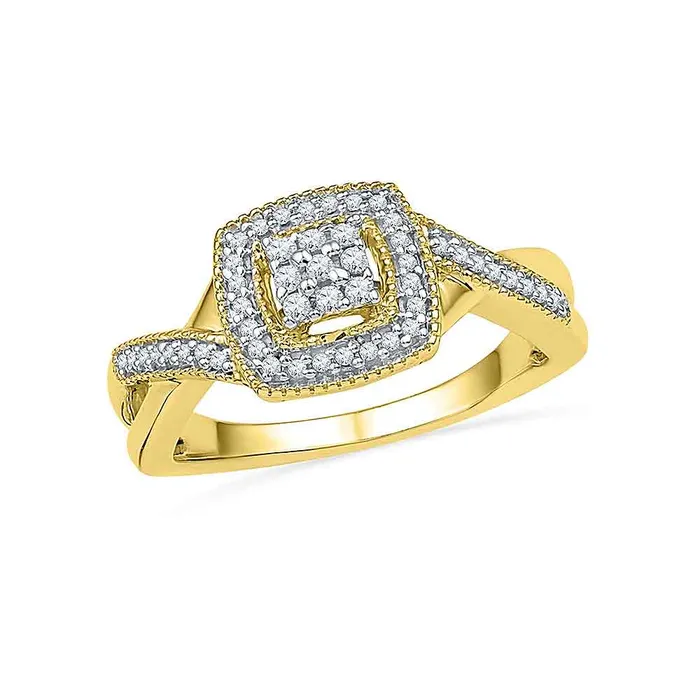 mayamila Rings 10kt Yellow Gold Womens Round Diamond Square Frame Cluster Twist Ring 15 Cttw mayamila Rings 10kt Yellow Gold Womens Round Diamond Square Frame Cluster Twist Ring 15 Cttw