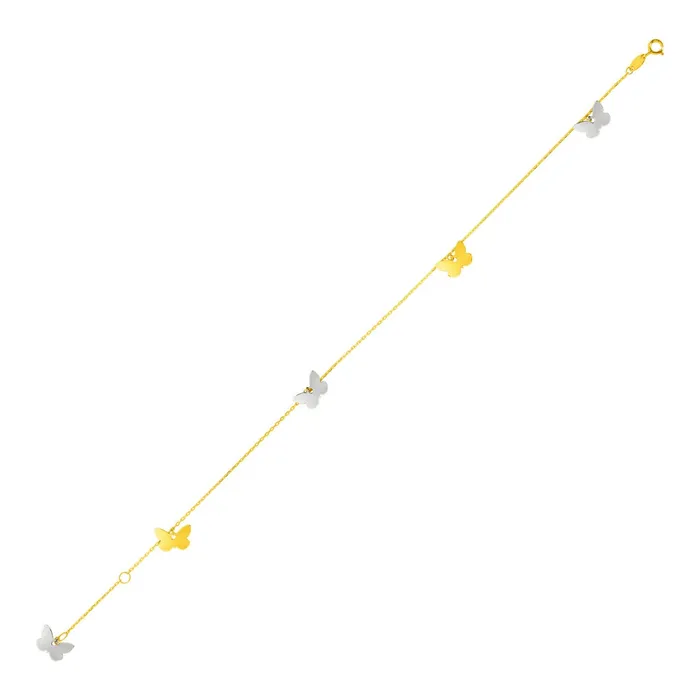 MayaMila Rings 14k Two Tone Gold Anklet with Butterflies