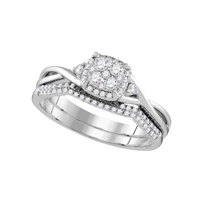 mayamila Rings 14k White Gold Womens Round Diamond Cluster Bridal Wedding Engagement Ring Band Set 38 Cttw mayamila Rings 14k White Gold Womens Round Diamond Cluster Bridal Wedding Engagement Ring Band Set 38 Cttw