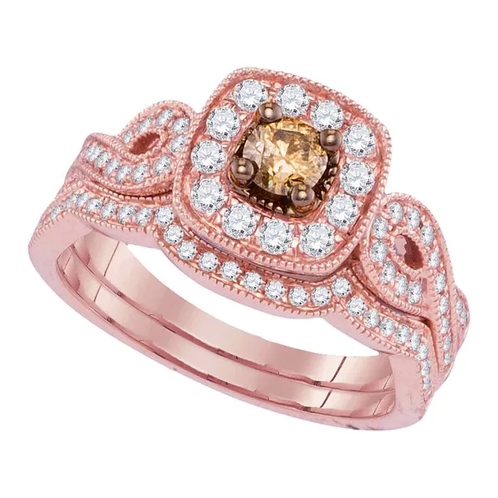mayamila Rings 14kt Rose Gold Womens Round Cognacbrown Diamond Bridal Wedding Engagement Ring Band Set 34 Cttw mayamila Rings 14kt Rose Gold Womens Round Cognacbrown Diamond Bridal Wedding Engagement Ring Band Set 34 Cttw