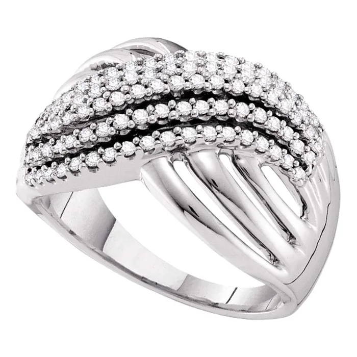 mayamila Rings 14kt White Gold Womens Round Diamond Crossover Strand Band Ring 12 Cttw mayamila Rings 14kt White Gold Womens Round Diamond Crossover Strand Band Ring 12 Cttw