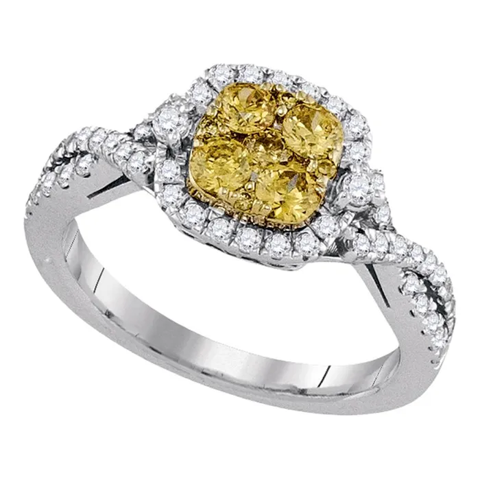 mayamila Rings 14kt White Gold Womens Round Natural Canary Yellow Diamond Square Cluster Ring 100 Cttw mayamila Rings 14kt White Gold Womens Round Natural Canary Yellow Diamond Square Cluster Ring 100 Cttw